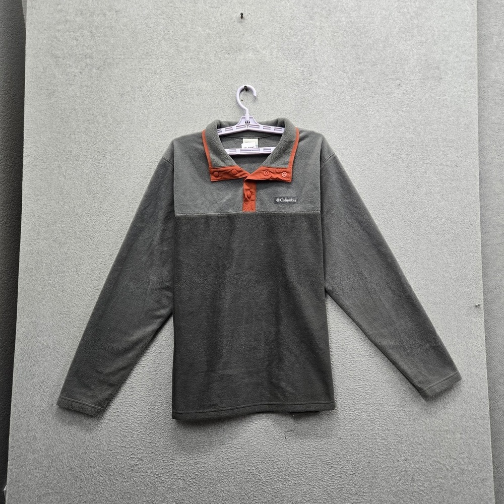 Columbia Men Sweatshirt L Gray Fleece Pullover Button Logo Long Sleeve